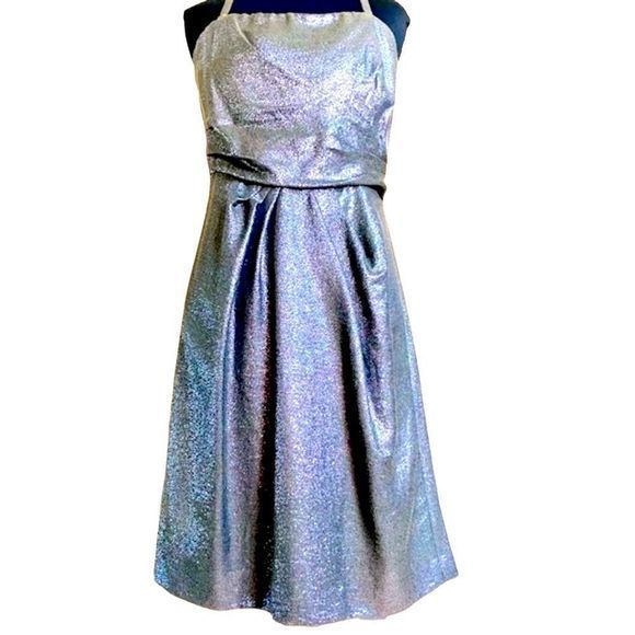 ASL Tahari Luxe Gunmetal Metallic Midi Dress Size 10 Formal w/ Removable Straps - Picture 5 of 10